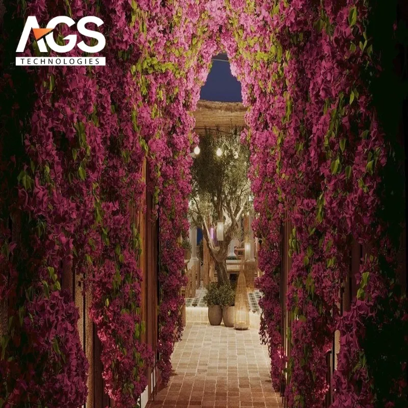 Lối đi hoa giấy rực rỡ tại khu nghỉ dưỡng (Nguồn: Pinterest)