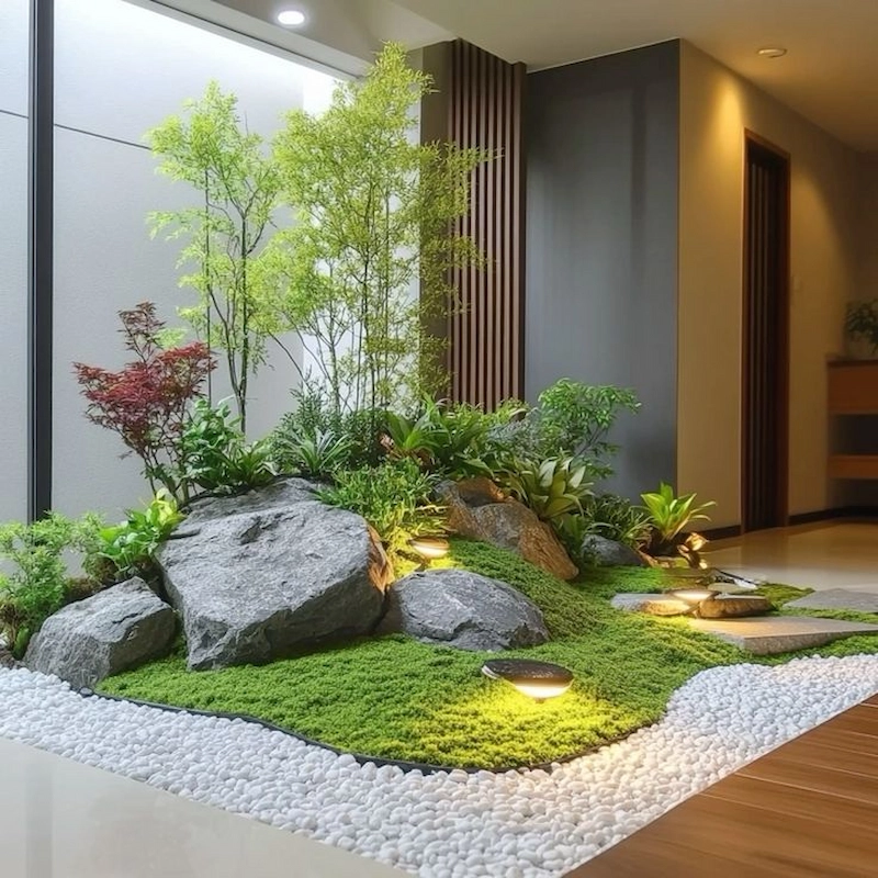 Tiểu cảnh khô sử dụng các khối đá hình học