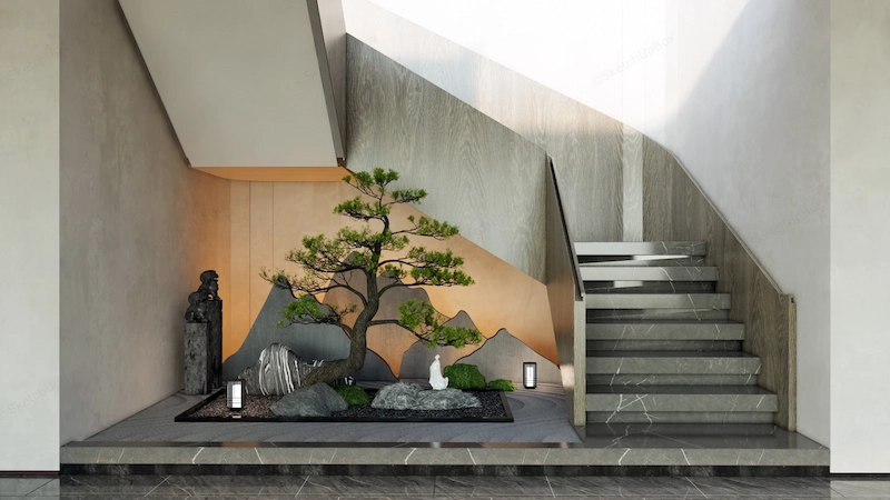 trang trí tiểu cảnh dưới chân cầu thang