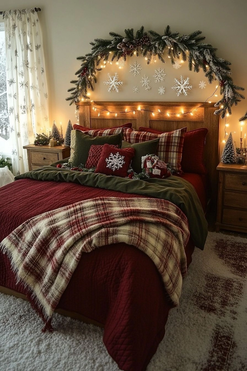 Trang trí phòng ngủ mang hơi thở Giáng Sinh dịu dàng (Nguồn: Pinterest)