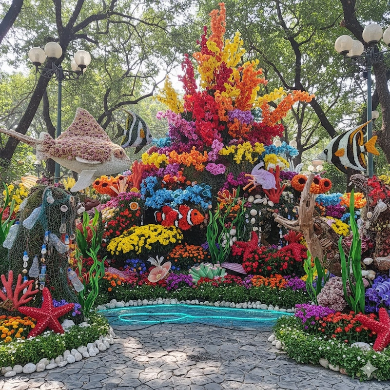 Tái hiện hệ sinh thái đại dương bằng các mô hình san hô và sinh vật biển nghệ thuật (Nguồn: Gemini)