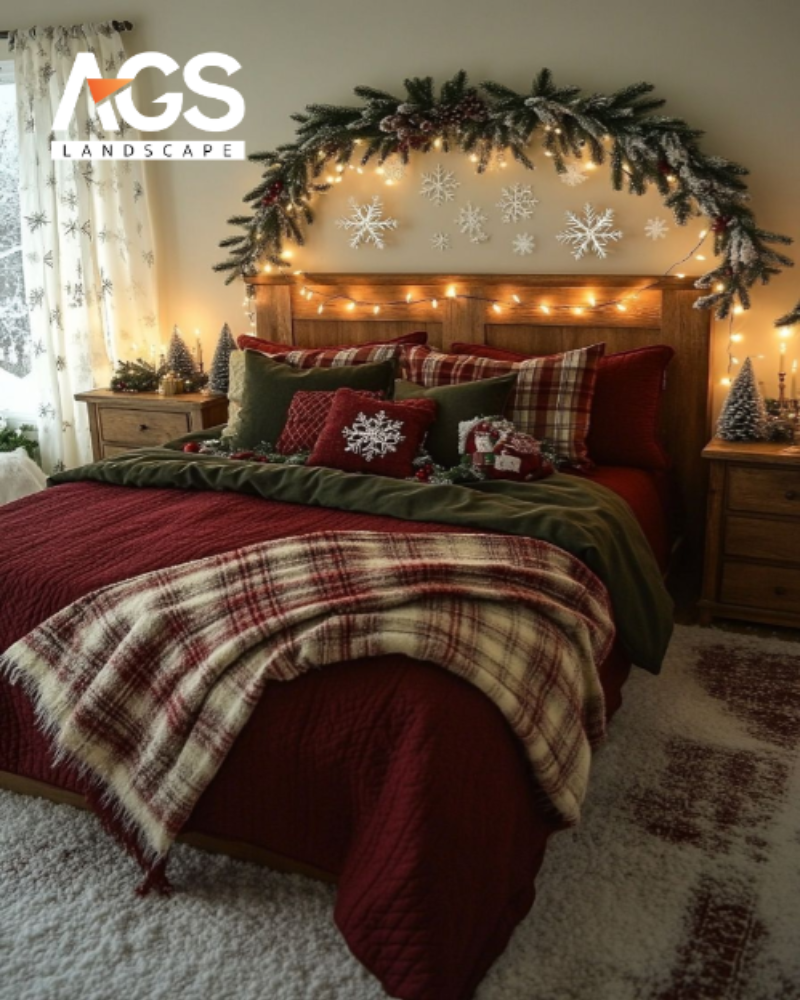 Trang trí phòng ngủ mang hơi thở Giáng Sinh dịu dàng  (Nguồn: Pinterest)