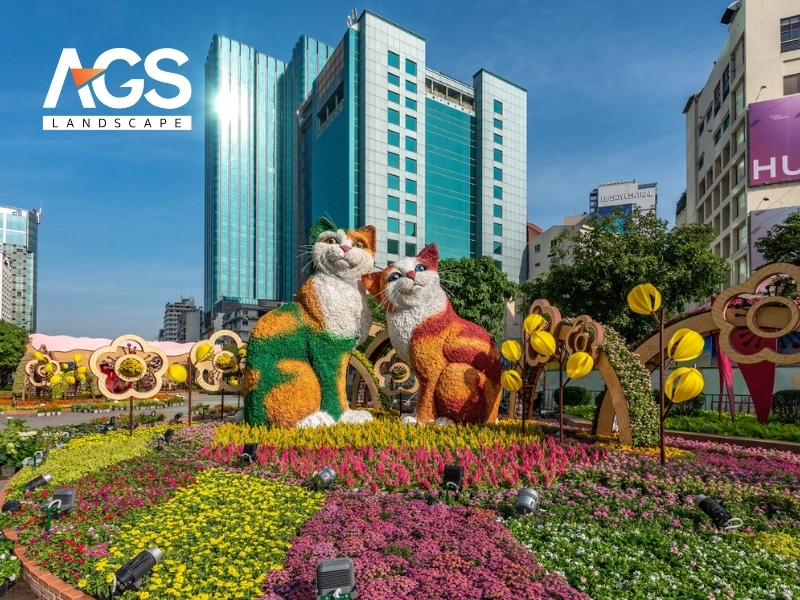 Lựa chọn chủng loại hoa và vật liệu trang trí phù hợp (Nguồn: AGS Landscape)