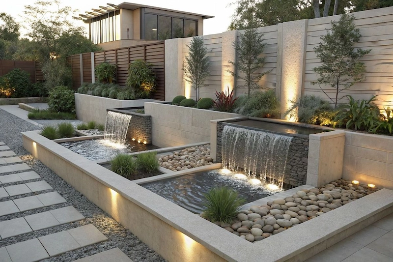Mẫu sân vườn với yếu tố nước
