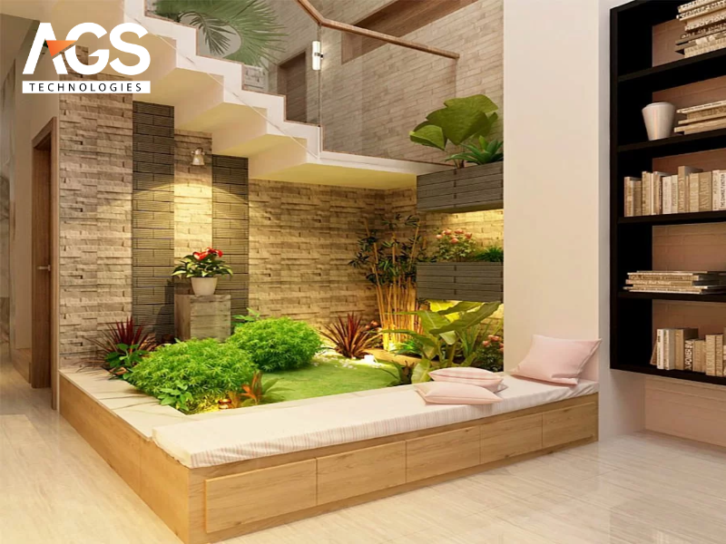 Bố trí kệ sách hoặc tủ trưng bày kết hợp