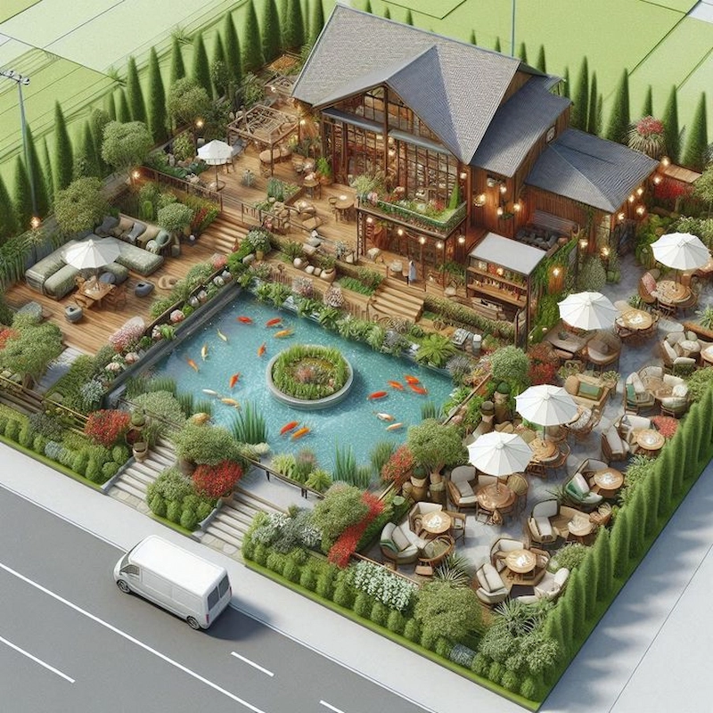 Thiết kế cảnh quan với yếu tố nước (hồ cá, thác nước, suối nhân tạo)