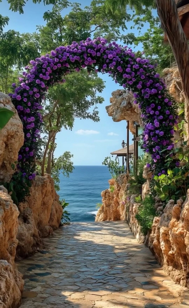 Lựa chọn chất liệu và loài hoa phù hợp để tôn vinh vẻ đẹp của biển (Nguồn: Pinterest)