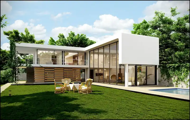 nhà vườn chữ l