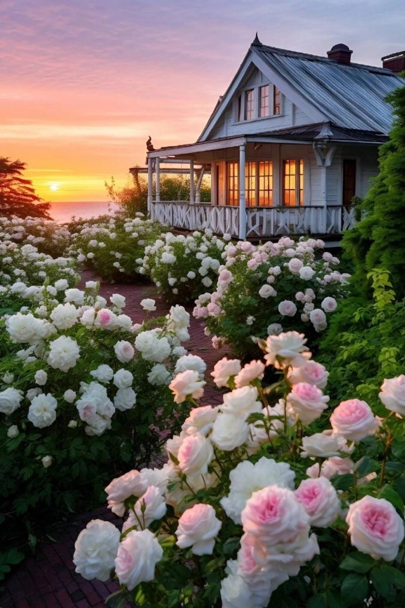 Vườn hồng trên sân vườn rộng lớn (Nguồn: Pinterest)