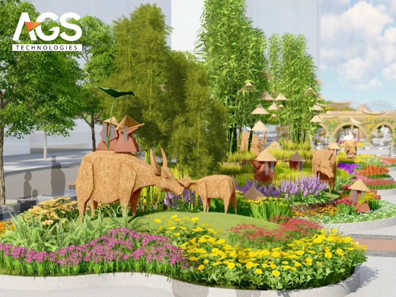 Mẫu 7: Đường hoa kết hợp nghệ thuật sắp đặt