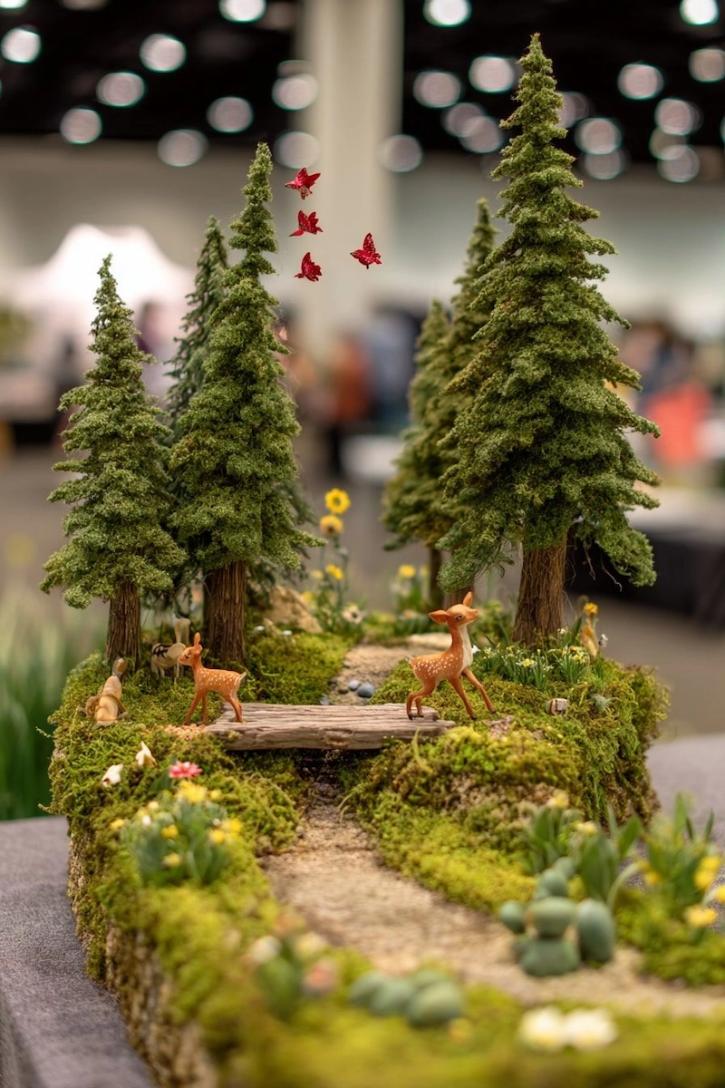Rừng thông mini với rêu, nấm và các loài động vật rừng nhỏ (Nguồn: Pinterest)
