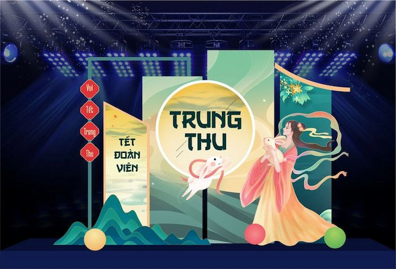 backdrop trang trí trung thu