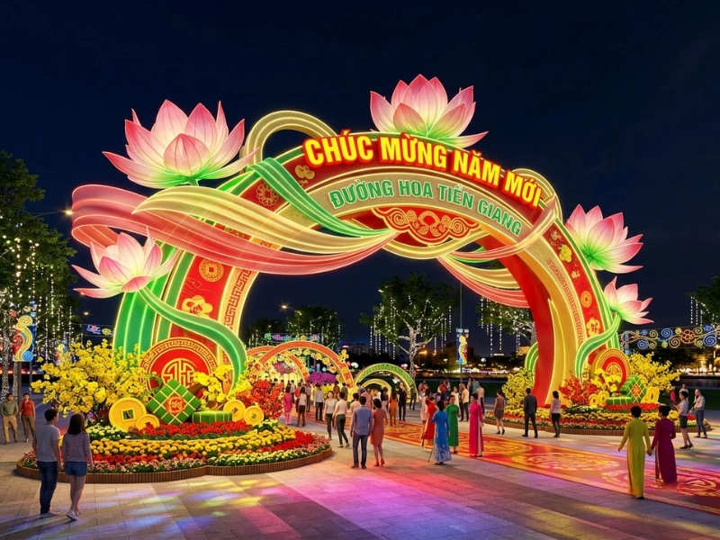 Gợi ý ý tưởng thiết kế đường hoa Tết Tiền Giang theo đặc trưng vùng miền (Nguồn: Internet)