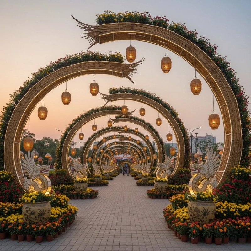 Quy trình triển khai thiết kế đường hoa dạng vòng cung tại AGS Landscape (Nguồn: AGS Landscape)